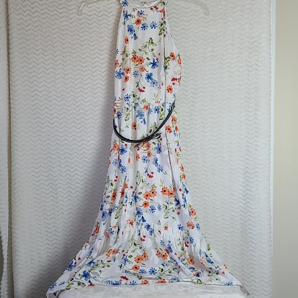 NWT ELLE sleeveless shear overlay floral dress with spring colored flowe… - Picture 2 of 9